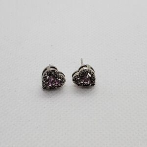Pink Sapphire and Topaz Sterling Silver Heart Stud Earrings